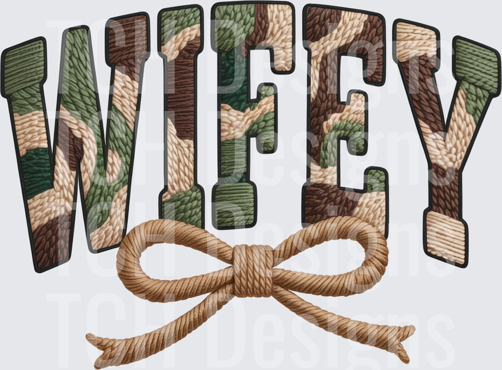Wifey Camo Embroidery Patch Letters with Rope Bow