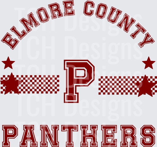 Elmore County Panthers Maroon Checkered Star Letter P