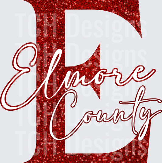 Elmore County Red Glitter Letter E Script Design