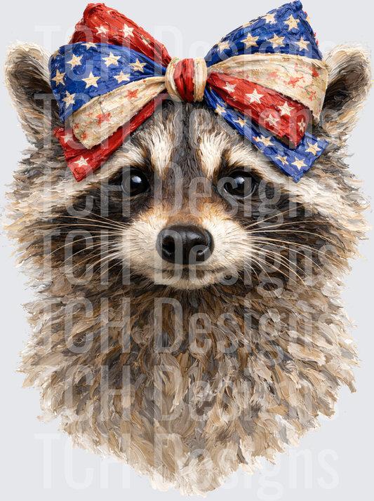 Patriotic Raccoon with American Flag Bandana Bow