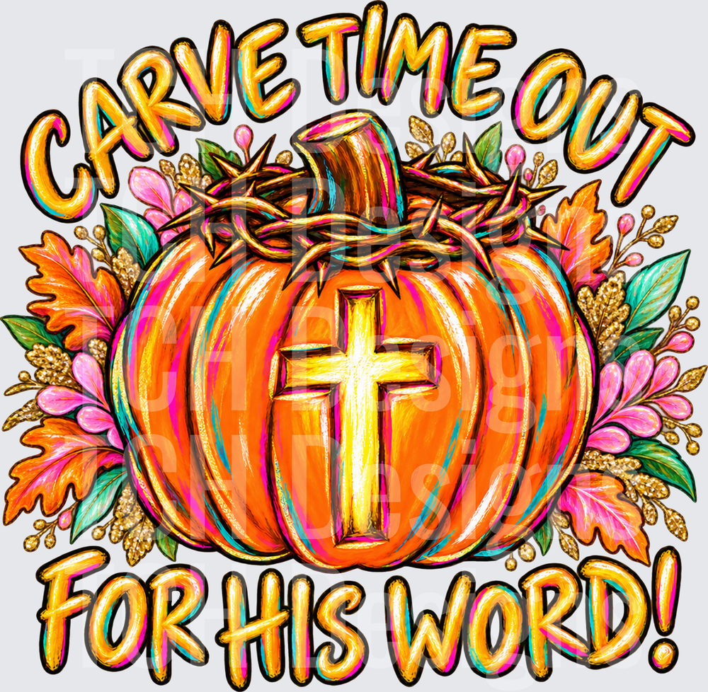 Carve Time Out For His Word Floral Pumpkin