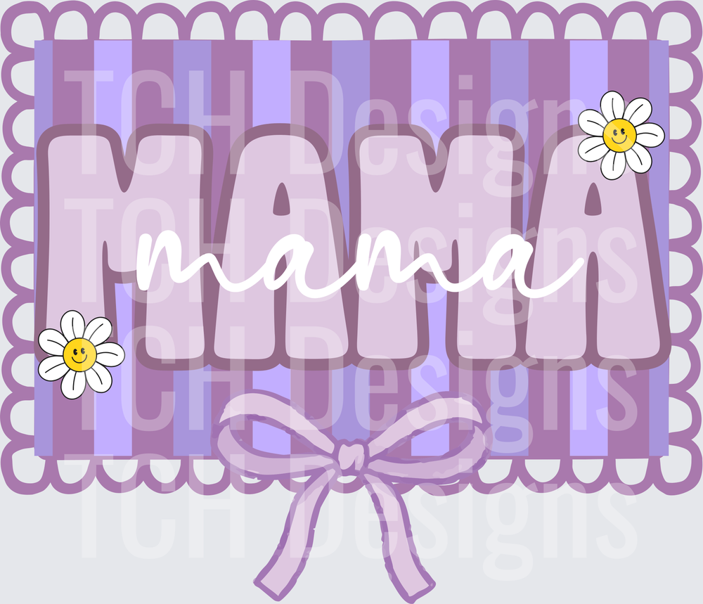 Mama Purple Striped Decorative Frame with Daisy Flowers and Bow