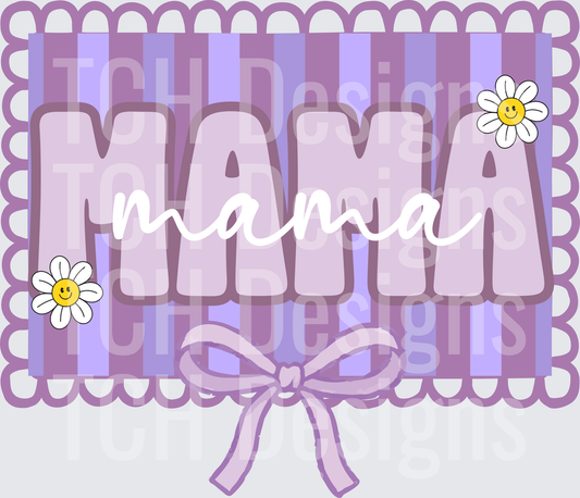 Mama Purple Striped Decorative Frame with Daisy Flowers and Bow