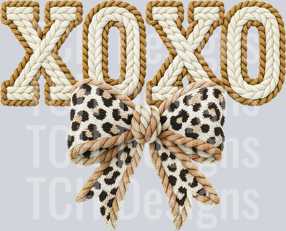 Faux Yarn Xoxo Leopard Bow PNG