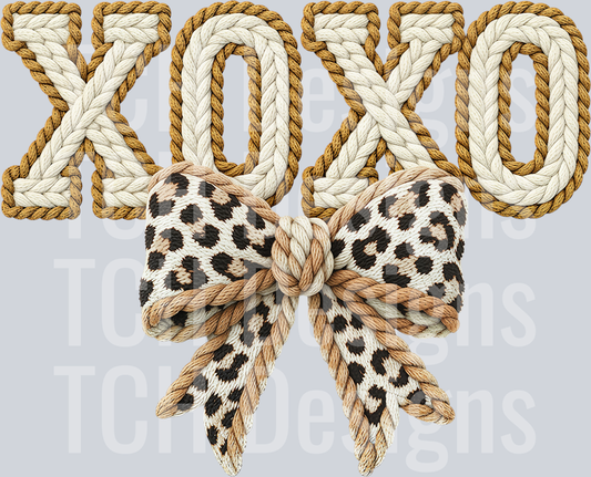 Faux Yarn Xoxo Leopard Bow PNG