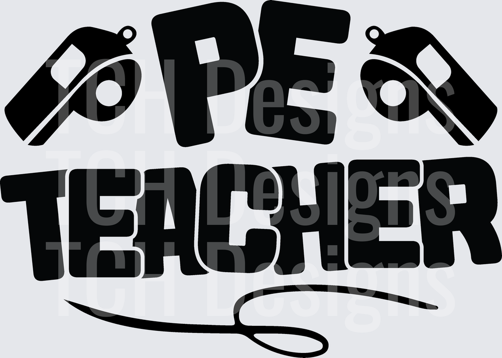 PE Teacher Bold Text Design with Coach Whistles
