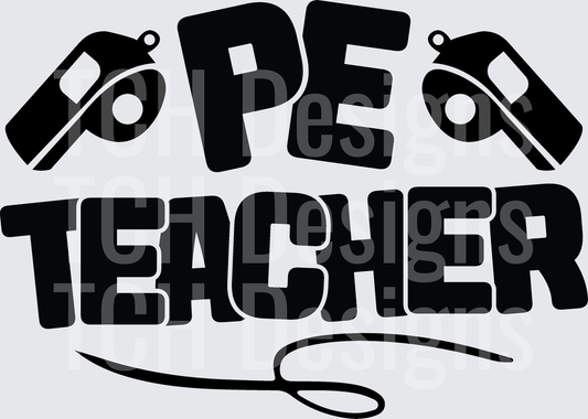 PE Teacher Bold Text Design with Coach Whistles