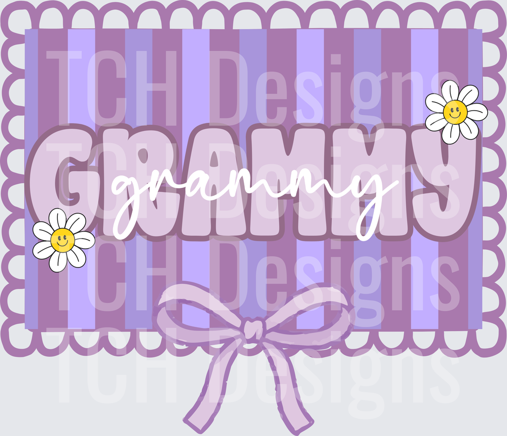 Grammy Purple Striped Decorative Frame with Daisy Flowers and Bow