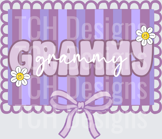 Grammy Purple Striped Decorative Frame with Daisy Flowers and Bow