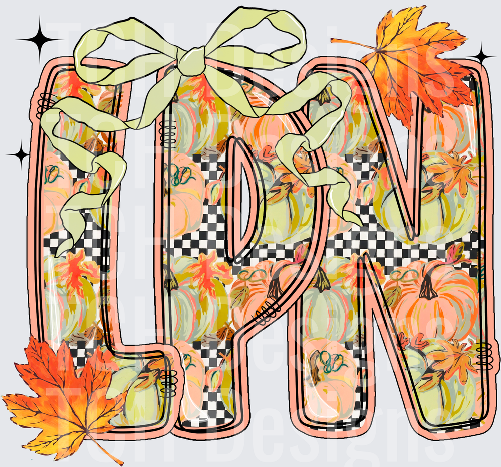 Fall Pumpkin Letters LN with Bow Checkered Autumn Leaves