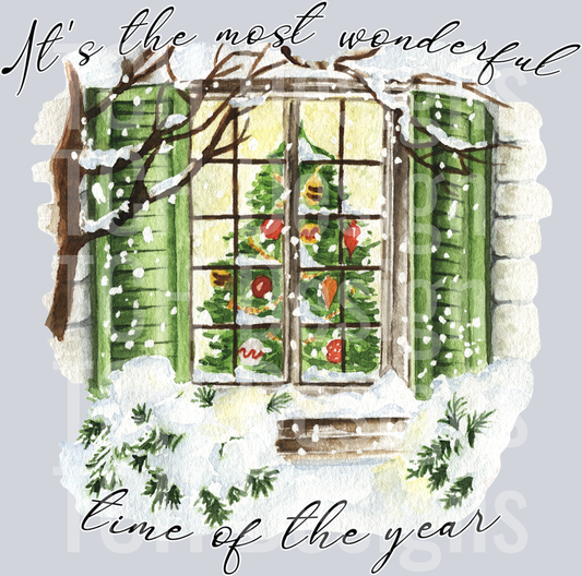 most wonderful time of the year window with tree