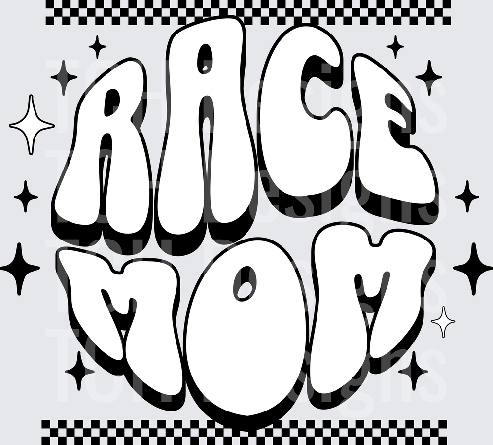 Race Mom Retro Bubble Letter Checkered Flag Design