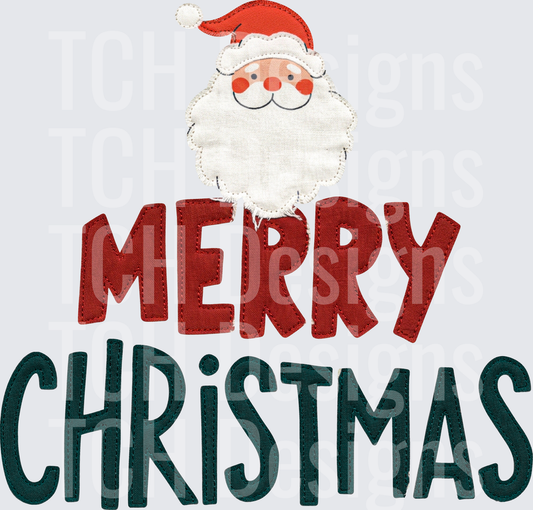 Merry Christmas Santa Claus Face Applique Embroidery Style