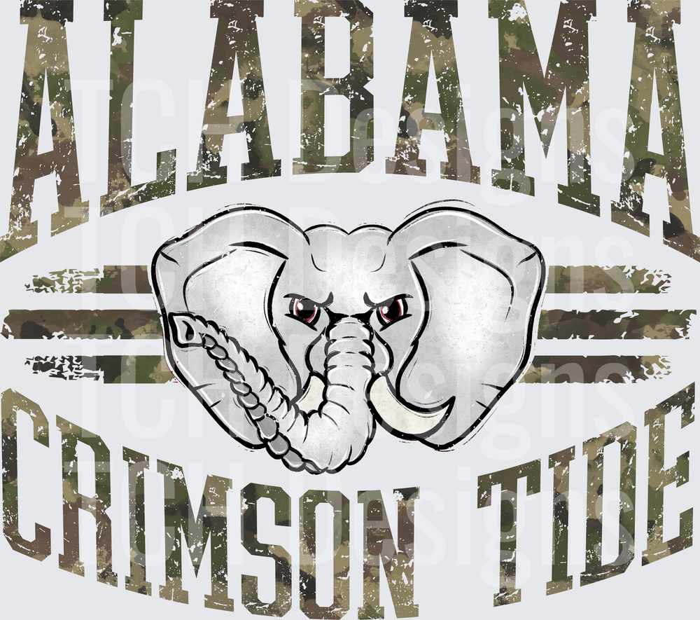 Alabama Crimson Tide Elephant Mascot Camo Distressed Design