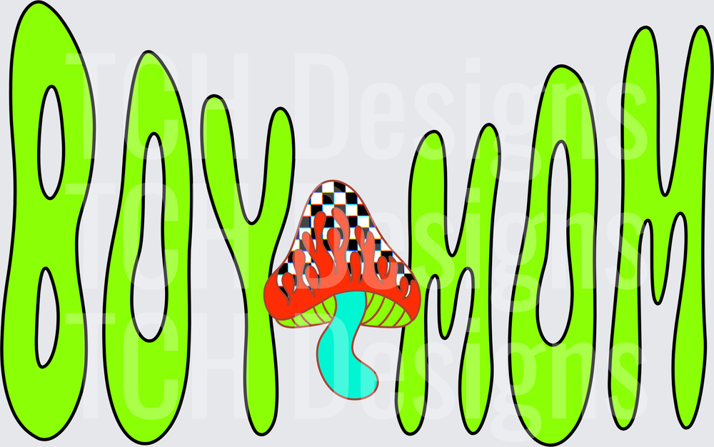 Boy Mom with Psychedelic Mushroom Letter Design
