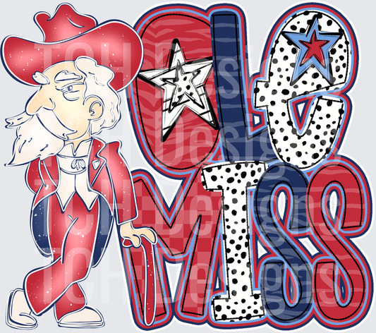 Ole Miss Rebels Colonel Reb Mascot Bold Doodle Letters