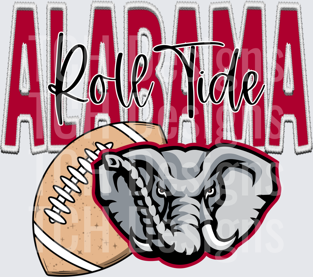 Alabama Roll Tide Elephant Mascot Football Faux Embroidery