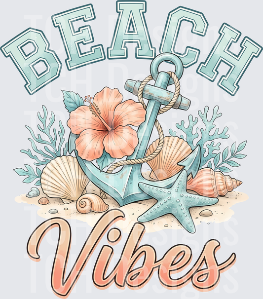 Beach Vibes Nautical Anchor with Hibiscus and Seashells