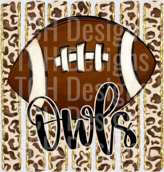 Owls Football Leopard Print Gold Stripe Mascot Design