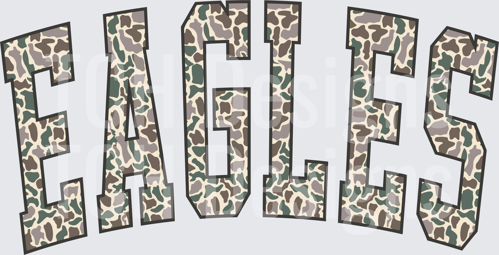 Eagles Camo Varsity Arch Block Letter Mascot