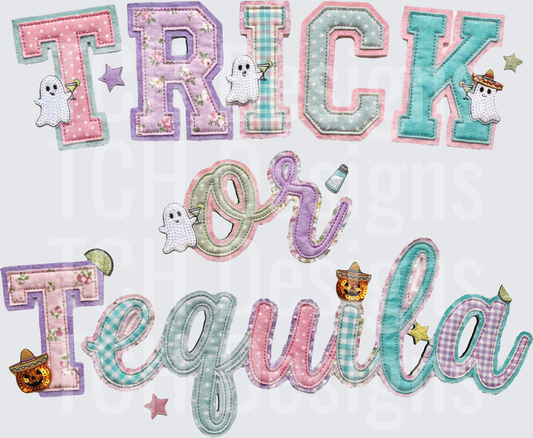 trick or tequila faux quilted patchwork hwds