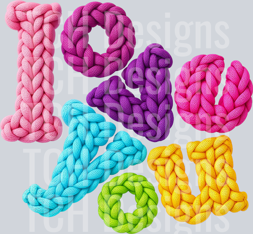 Faux Yarn Crochet Love Valentines Day PNG