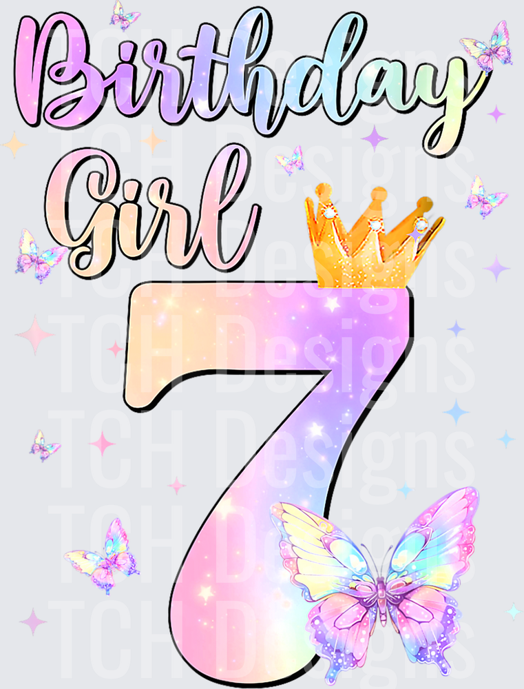 Birthday Girl 7th Birthday Rainbow Butterfly Crown Design