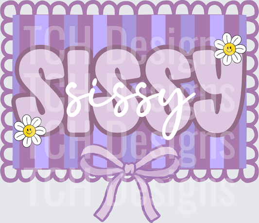 Sissy Sassy Purple Striped Design with Daisies and Bow