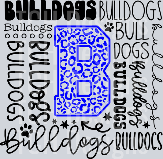 Bulldogs Typography Collage - blue and black