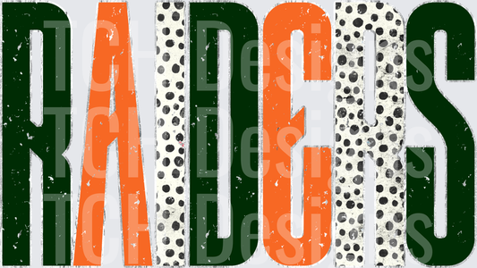 Raiders Distressed Layered Text Green Orange Polka Dot