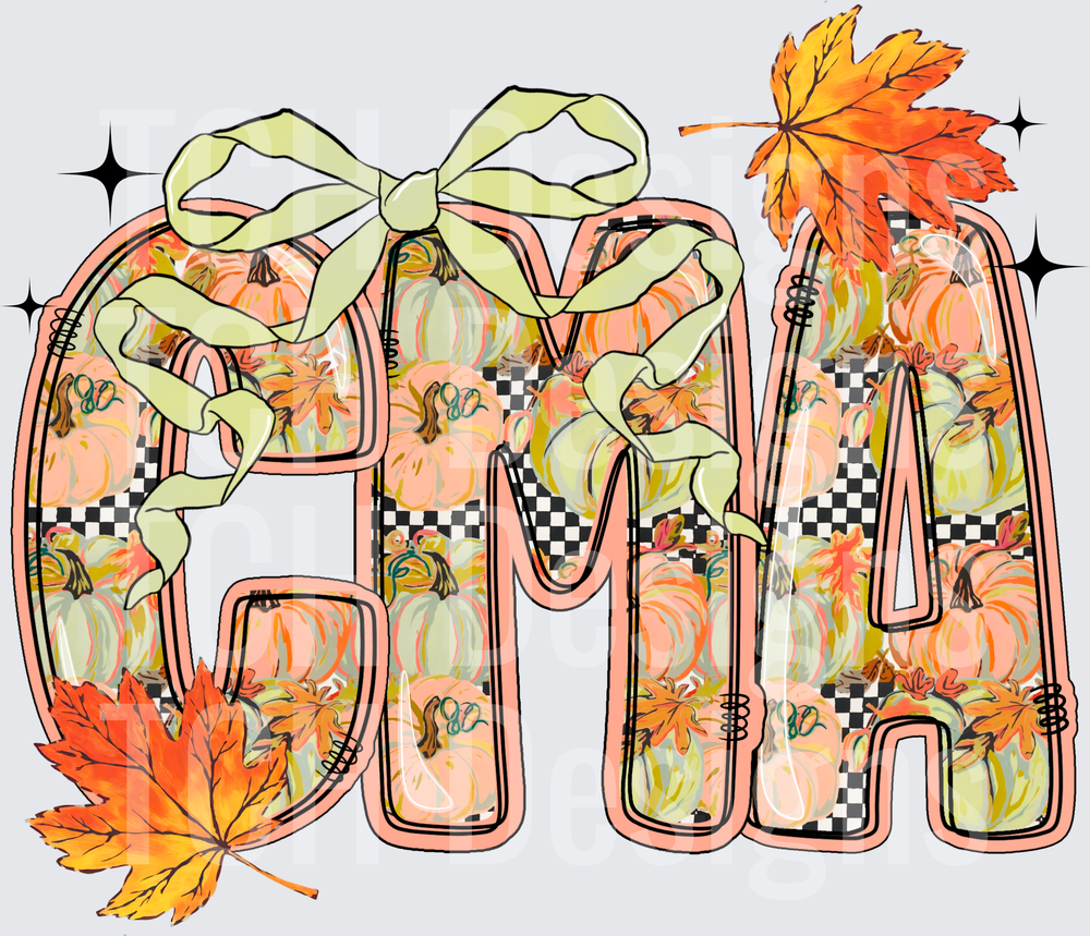 GMA Fall Pumpkin Checkered Letters with Bow and Leaves