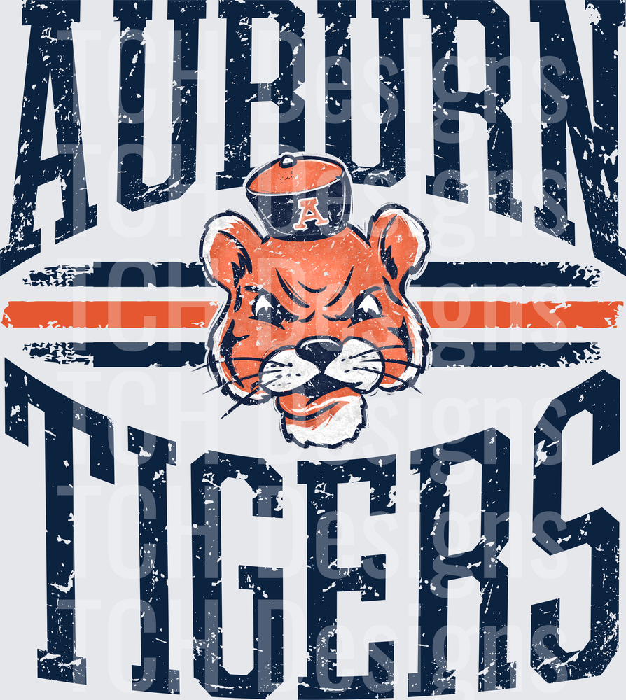 Auburn Tigers Vintage Distressed Aubie Mascot Retro Arch