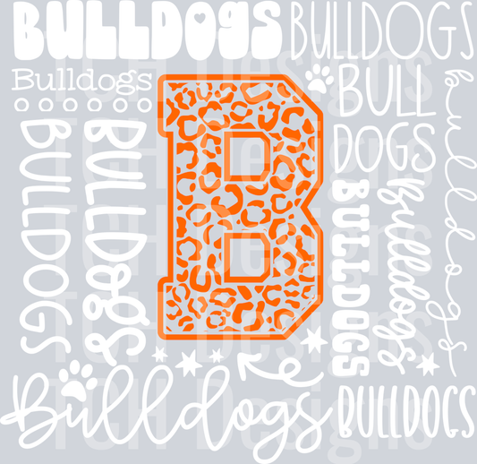 Bulldogs typography collage - orange and white