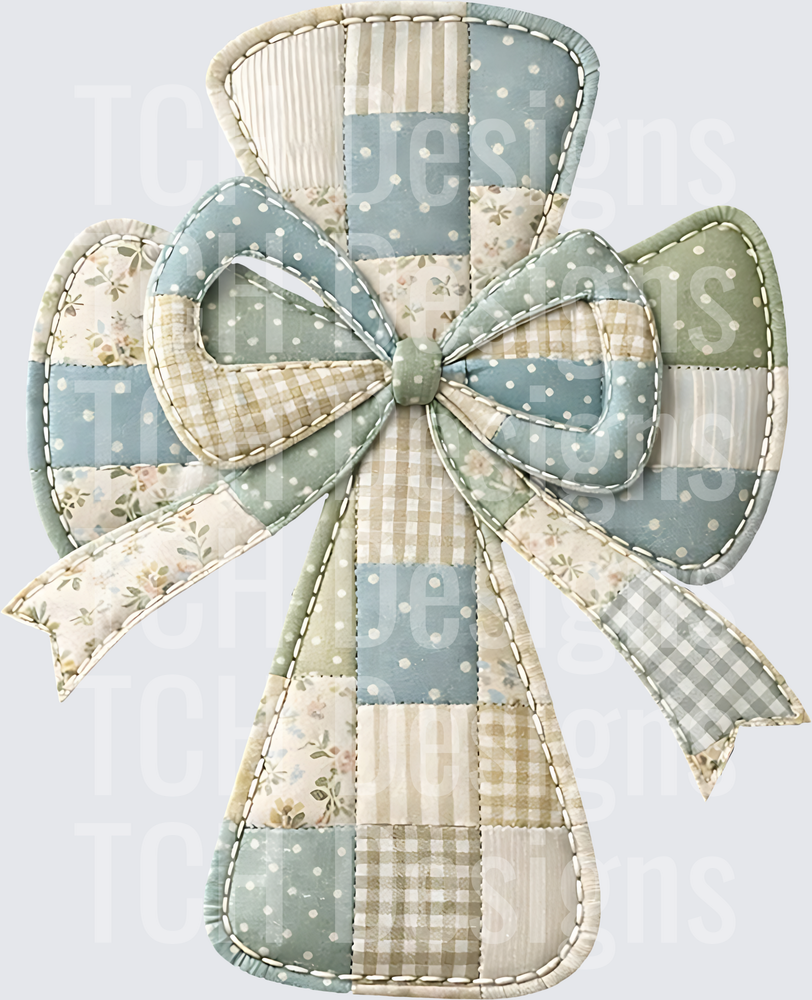 Patchwork Cross with Bow Shabby Chic Design