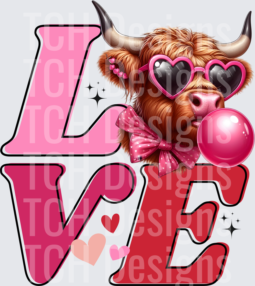 Valentine LOVE Highland Cow Heart Sunglasses Bubblegum Bow