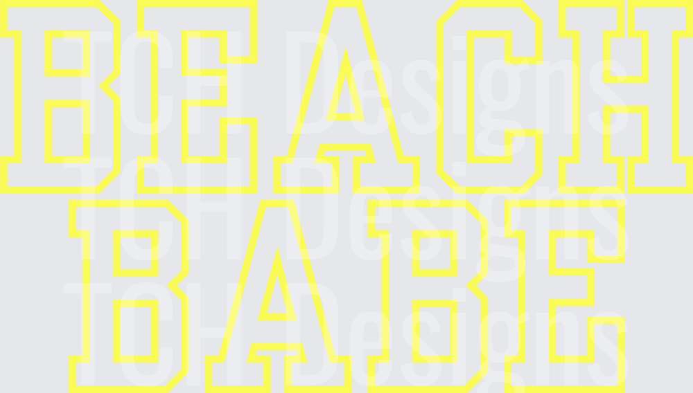 BEACH BABE Yellow Outline Block Letters