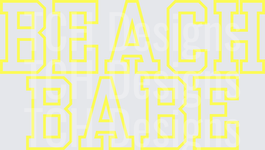 BEACH BABE Yellow Outline Block Letters