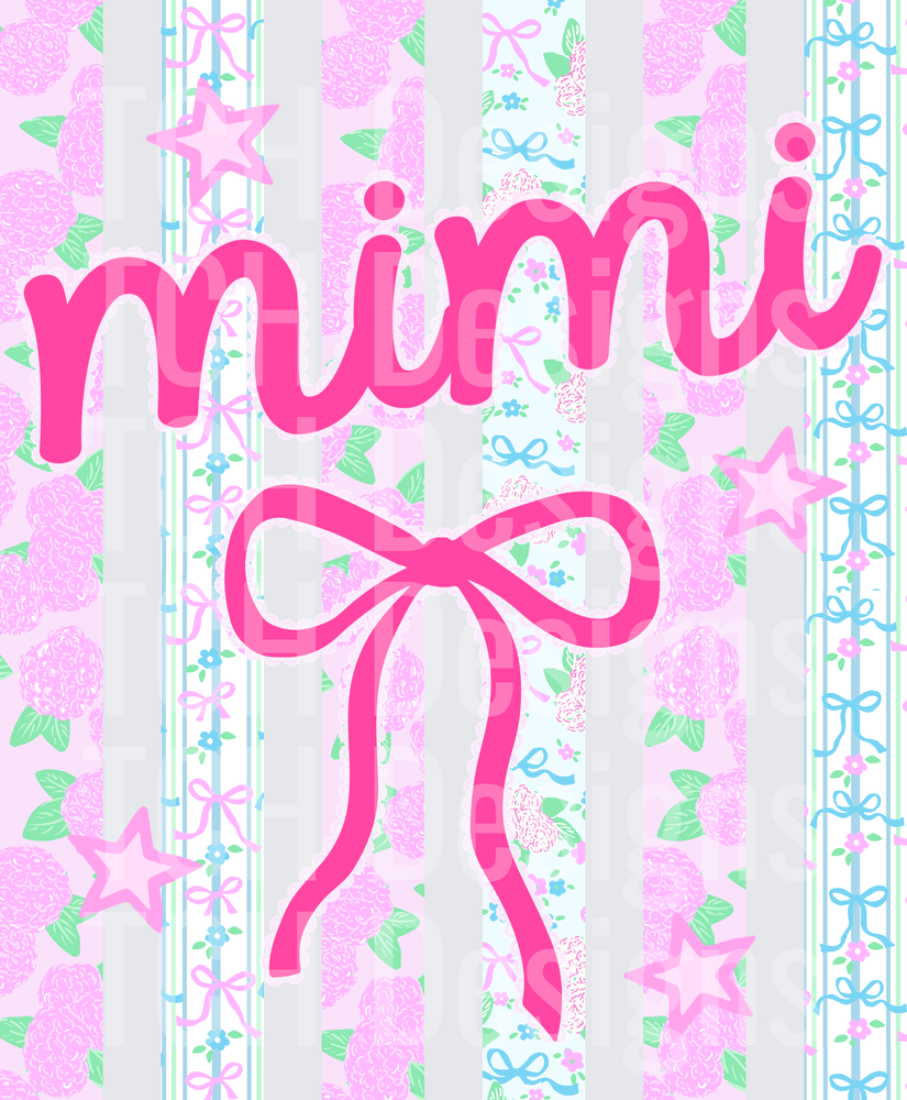 Mini Script Text with Pink Bow on Pastel Floral Background