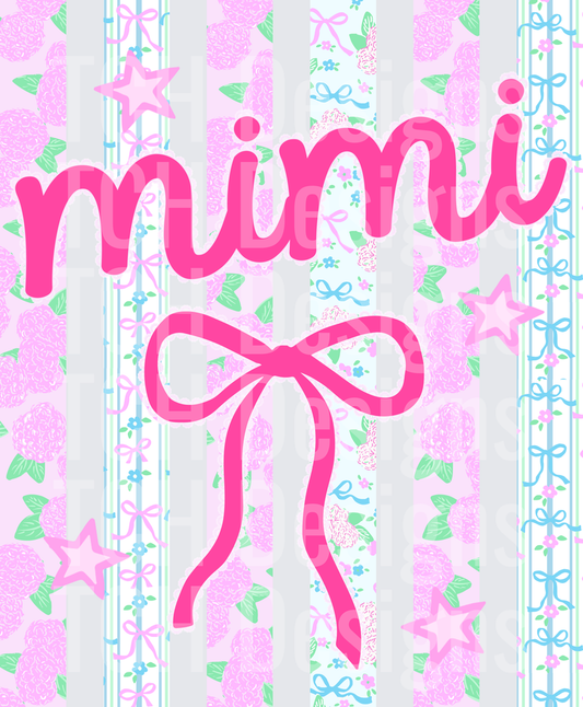 Mini Script Text with Pink Bow on Pastel Floral Background