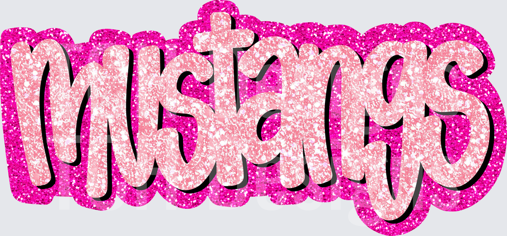 Mustangs Glitter Pink Hot Pink Sparkle Bold Script