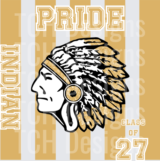 Indian Pride Class of 27 Gold Glitter Chief Headdress