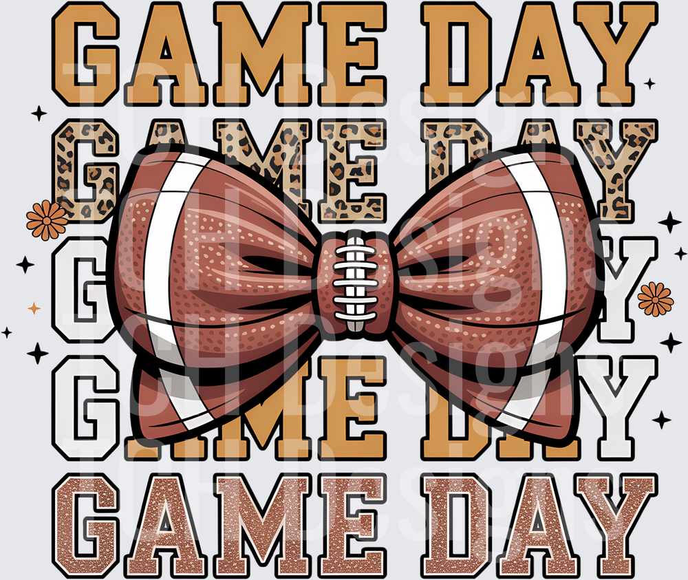 Game Day Football Bow Stacked Leopard Glitter Letters
