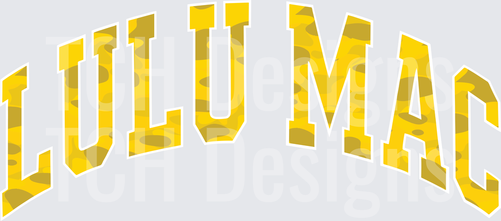 Lulu Mac Arched Varsity Text Yellow Cheese Pattern Letters