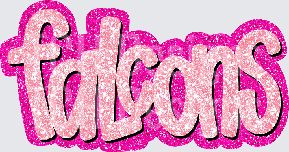 Falcons Pink Glitter Sparkle Bold Script Lettering