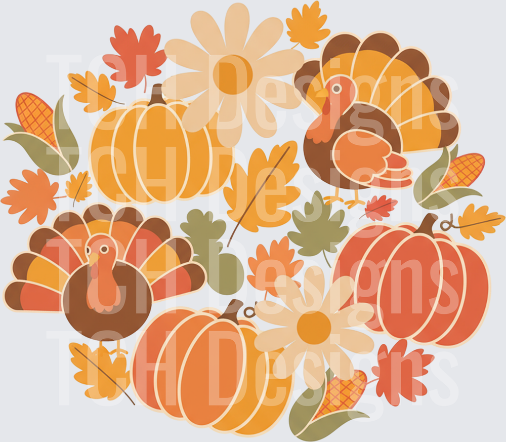 Fall turkey pumpkin clipart retro