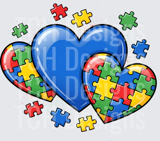 Autism Awareness Hearts with Colorful Puzzle Pieces