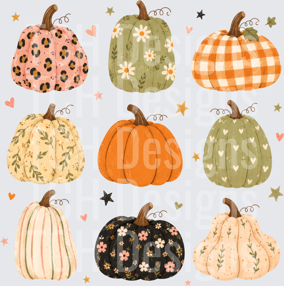 Boho Patterned Pumpkins Fall Harvest Collection