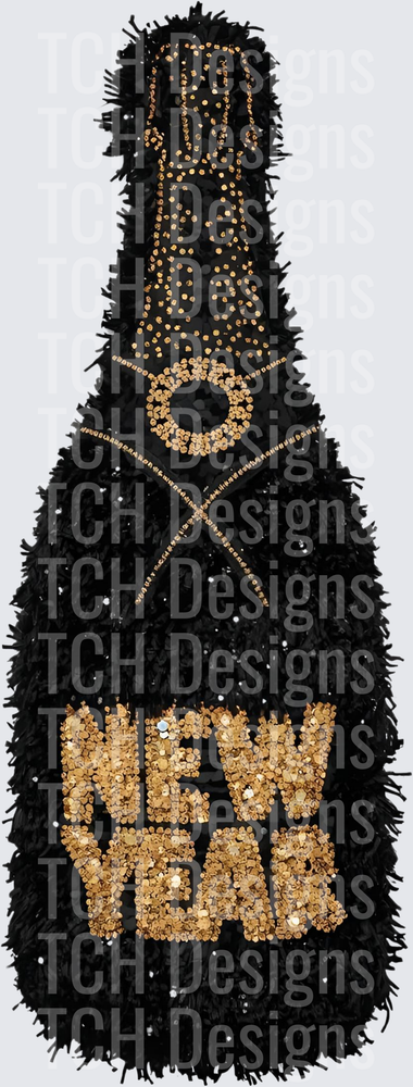 Black Gold Sequin New Year Champagne Bottle