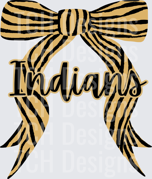 Indians Tiger Print Bow Script Team Spirit Design