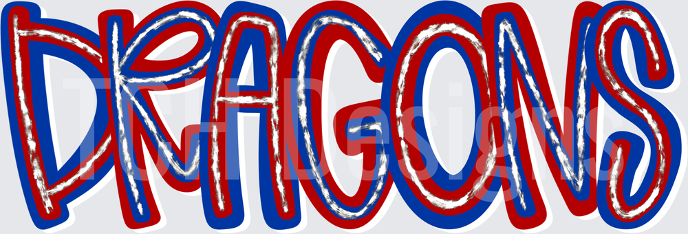 Dragons Bold Red White Blue Layered Mascot Lettering